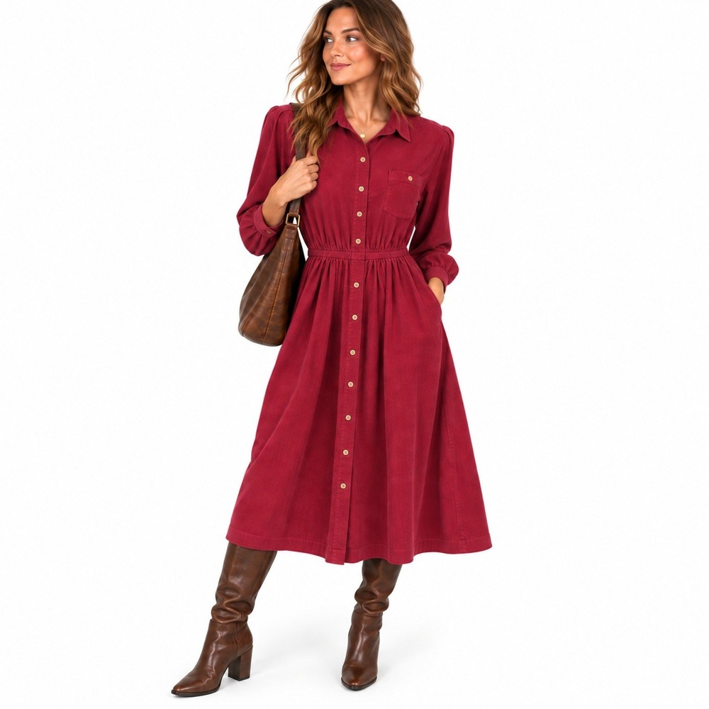 Vintage 90s Eddie Bauer Corduroy Midi Dress L Academia Cottage Chic Quiet Luxury